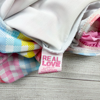 Real Love Toddler Girl One Piece Swimsuit Pastel Gingham Plaid Ruffle 2T
