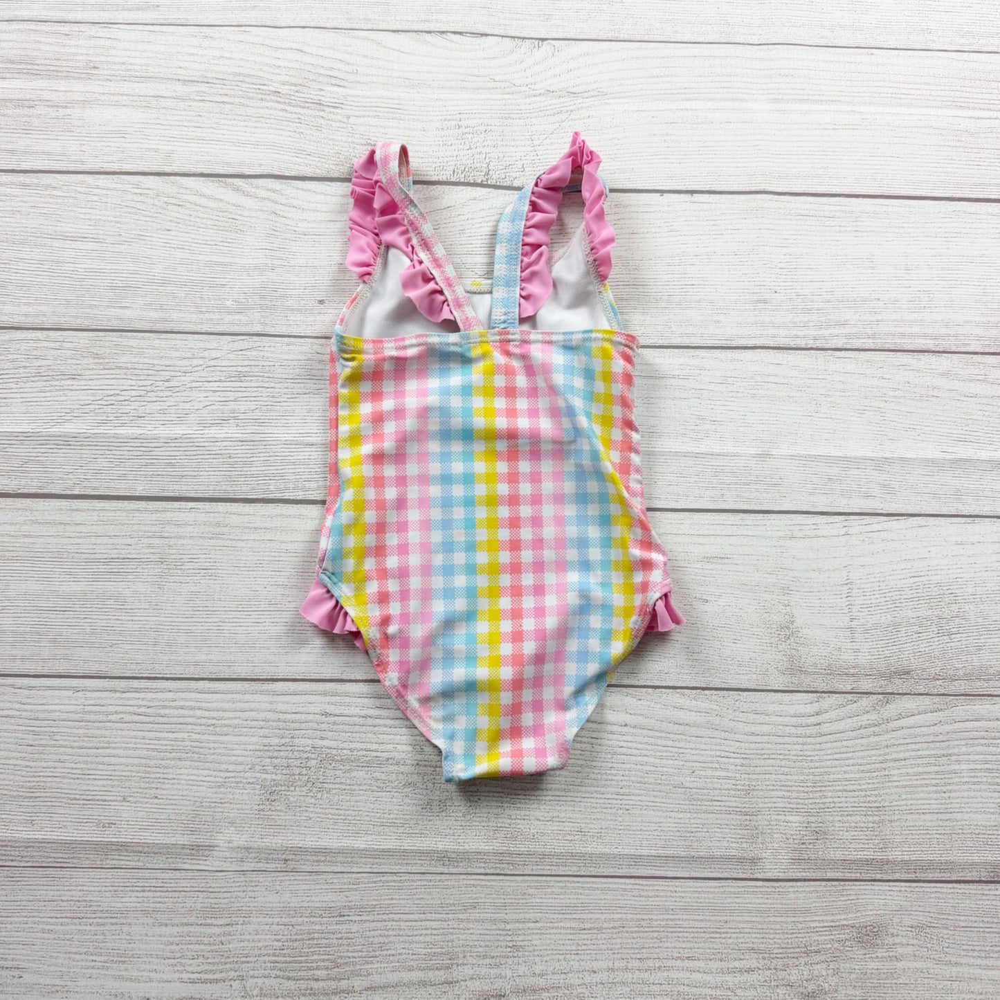 Real Love Toddler Girl One Piece Swimsuit Pastel Gingham Plaid Ruffle 2T