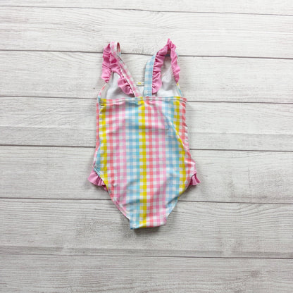 Real Love Toddler Girl One Piece Swimsuit Pastel Gingham Plaid Ruffle 2T