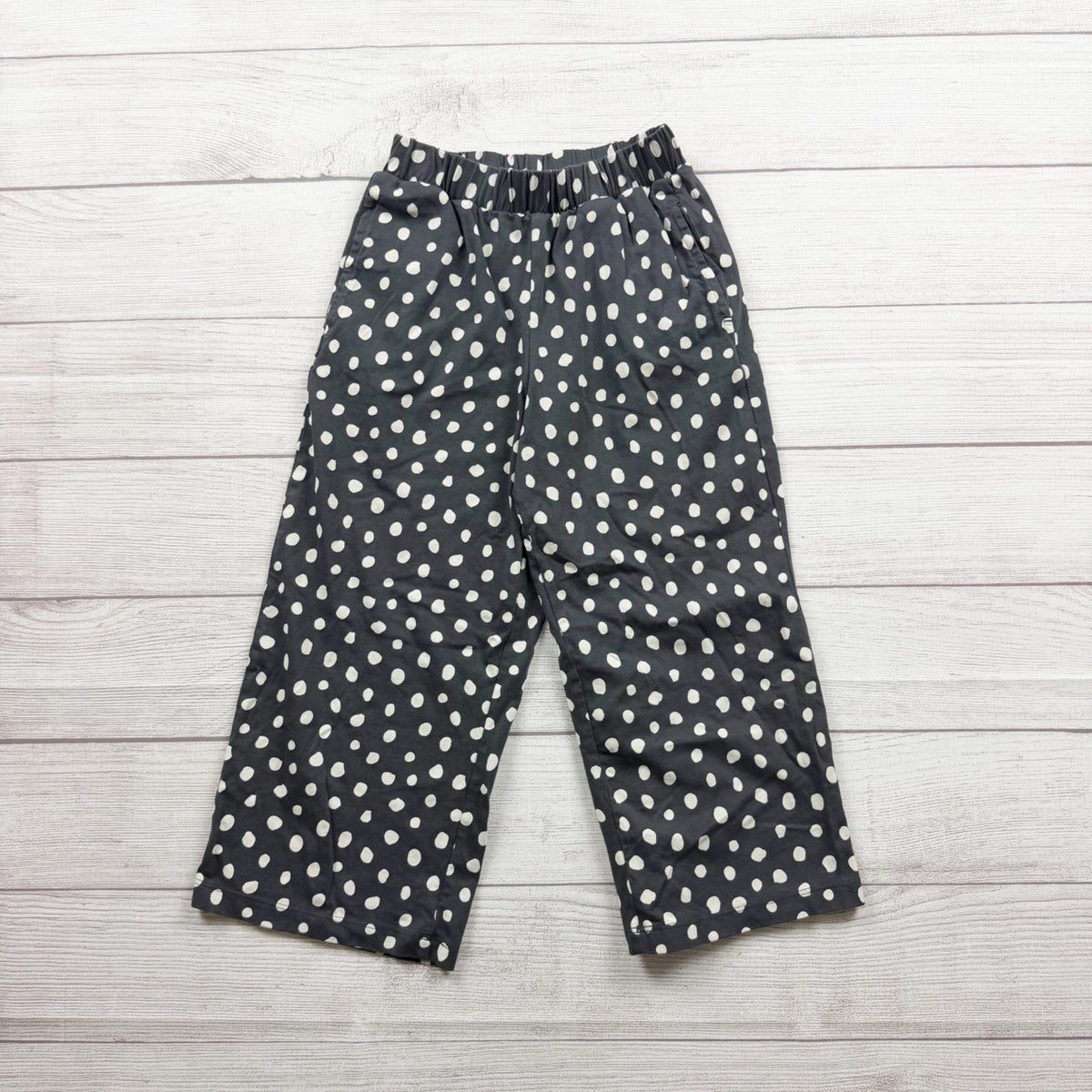 Hanna Andersson Polka Dot Girls Wide Leg Pants Black White S 6-7
