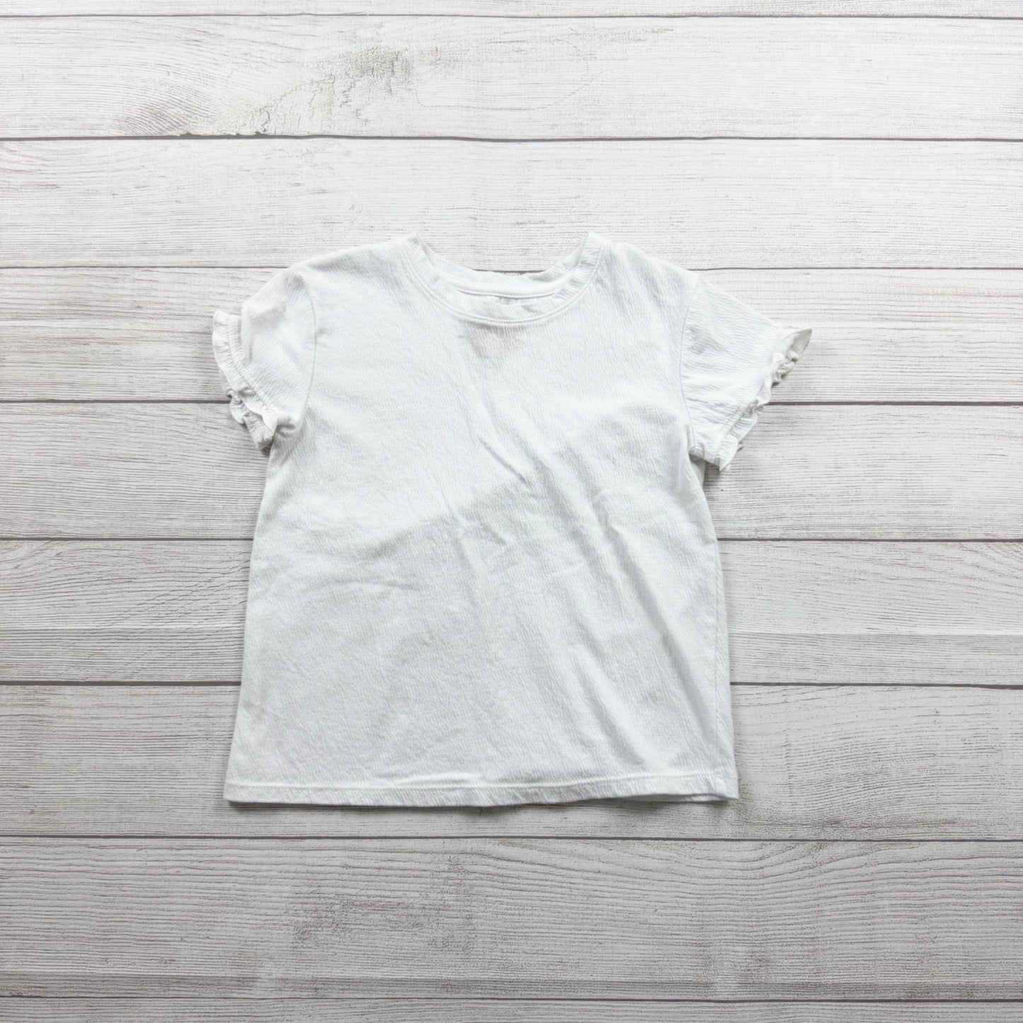Cat & Jack White Ruffle Sleeve T-Shirt Girls Short Sleeve Basic Tee Top M 8