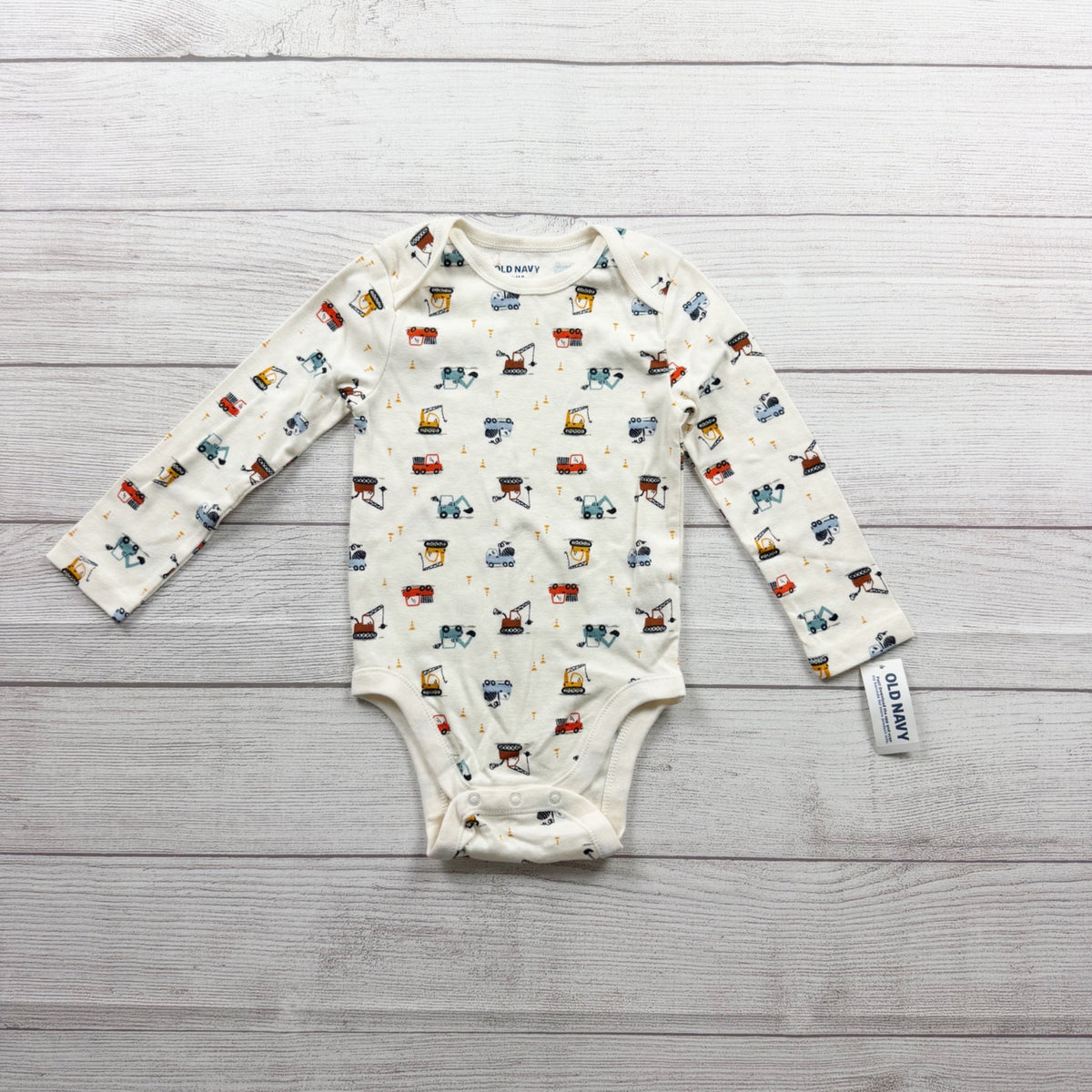 Old Navy Baby Boys Construction Print Long Sleeve Bodysuit NWT 18-24 Months