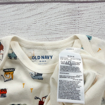 Old Navy Baby Boys Construction Print Long Sleeve Bodysuit NWT 18-24 Months