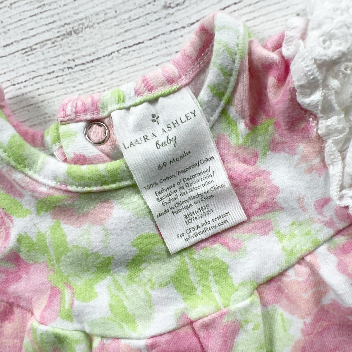 Laura Ashley Baby Girl Romper Floral One Piece Lace Ruffle Sleeves 6-9 Months