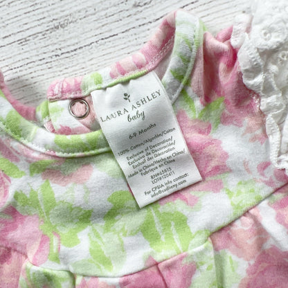 Laura Ashley Baby Girl Romper Floral One Piece Lace Ruffle Sleeves 6-9 Months