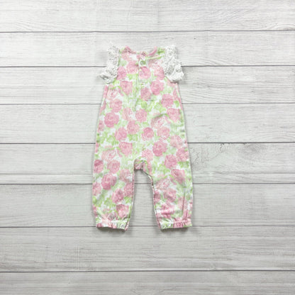 Laura Ashley Baby Girl Romper Floral One Piece Lace Ruffle Sleeves 6-9 Months