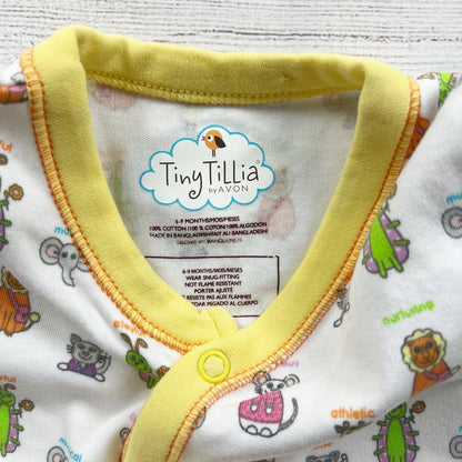 Tiny Tillia By Avon Baby Footed Pajamas Animal Print Snap 6-9 Months