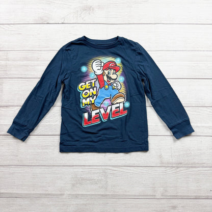 Super Mario Boys Long Sleeve Blue Graphic Tee XS 4-5