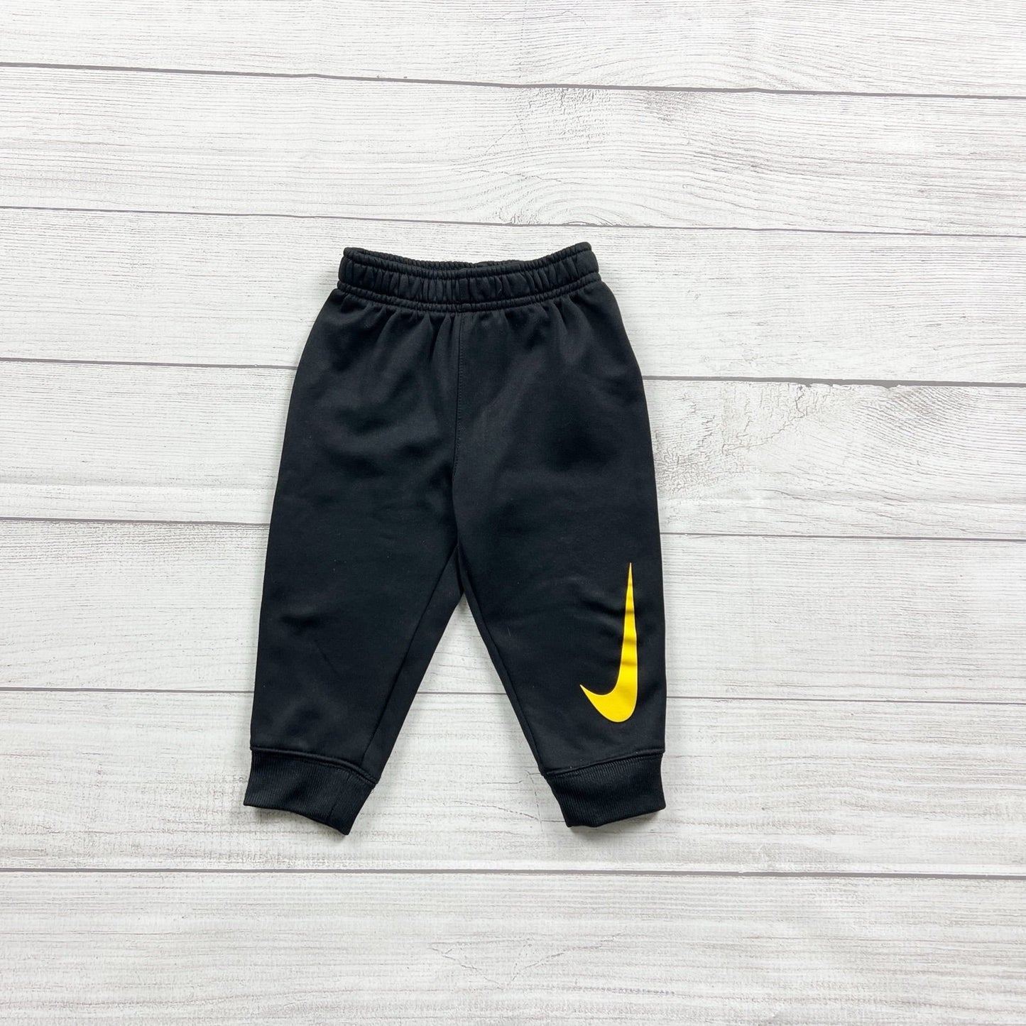 Nike Dri-Fit Baby Jogger Pants Elastic Waist Black Yellow Logo 12-18 Months
