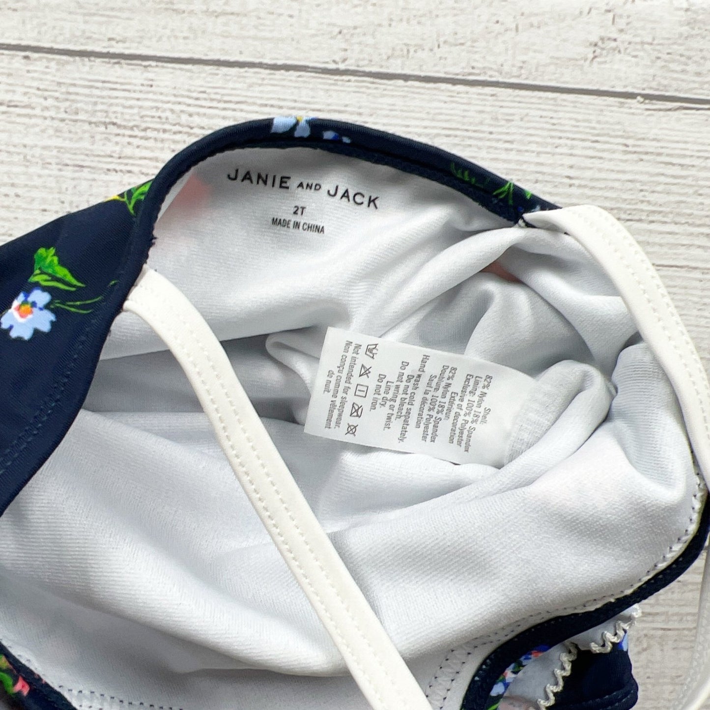 Janie and Jack Toddler Girl One Piece Swimsuit Navy Floral Ruffle Halter 2T