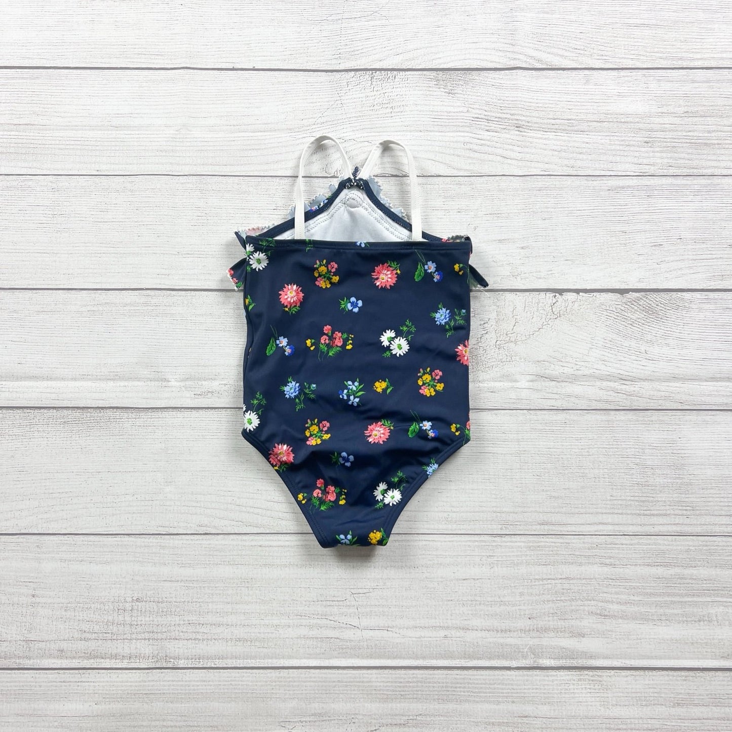 Janie and Jack Toddler Girl One Piece Swimsuit Navy Floral Ruffle Halter 2T