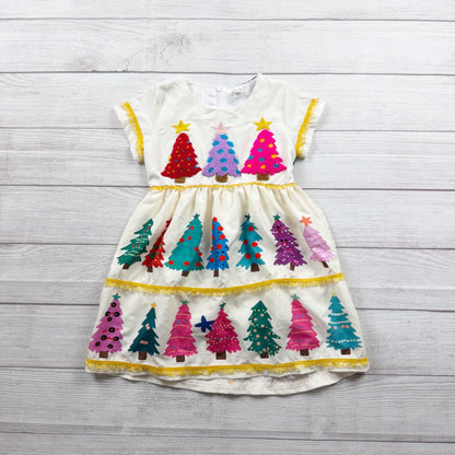 Mini Taylor Girls Christmas Dress Holiday Colorful Tree Print Party 4-5