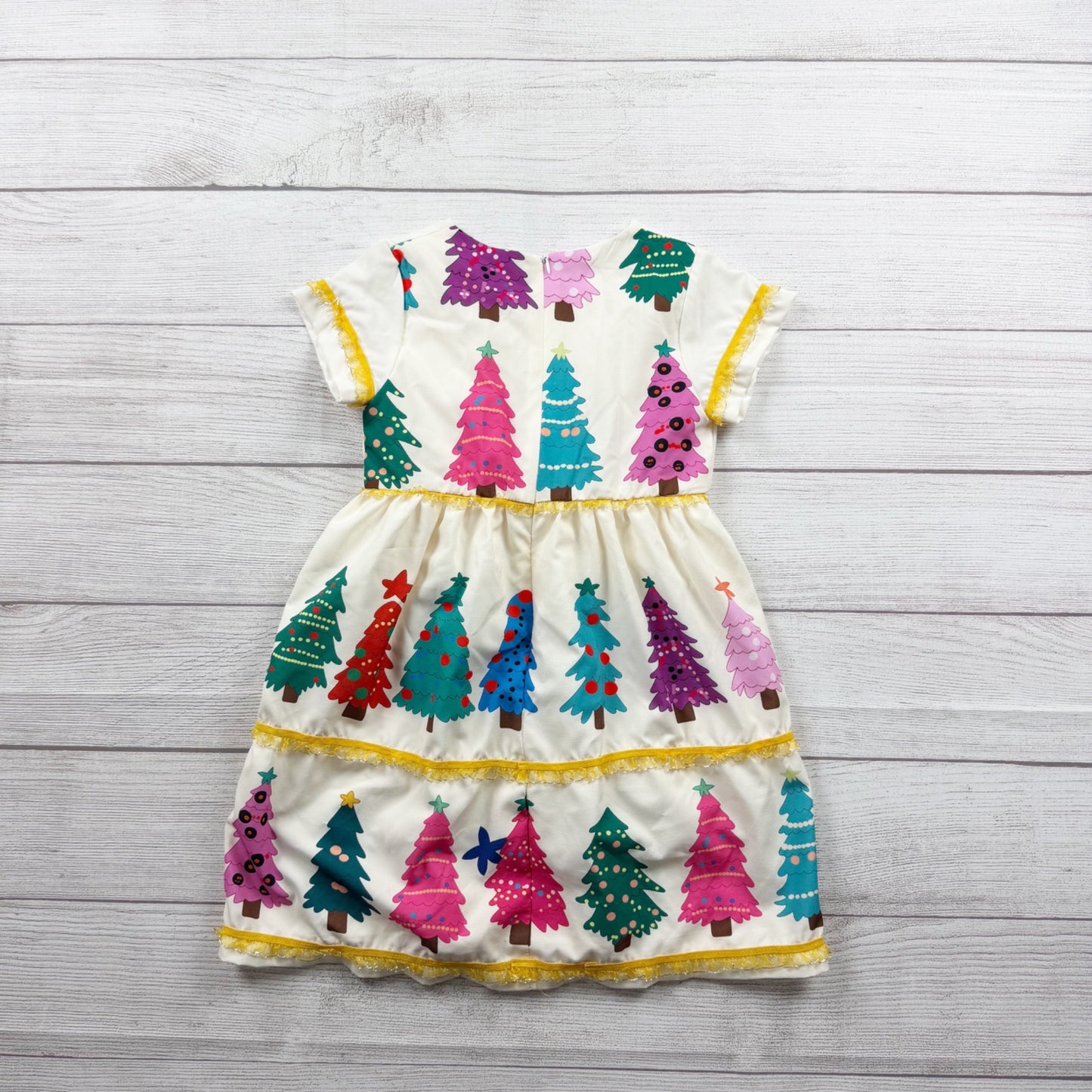 Mini Taylor Girls Christmas Dress Holiday Colorful Tree Print Party 4-5