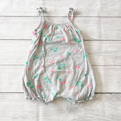 Carter’s Baby Girl Flamingo Romper Tropical Print Pom Pom Trim 9-12 Months