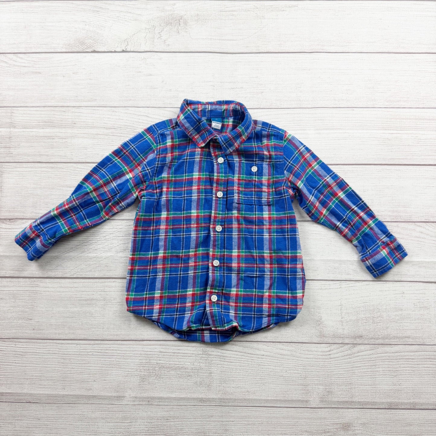 Old Navy Toddler Boys Blue Plaid Button-Up Flannel Shirt Long Sleeve 5T