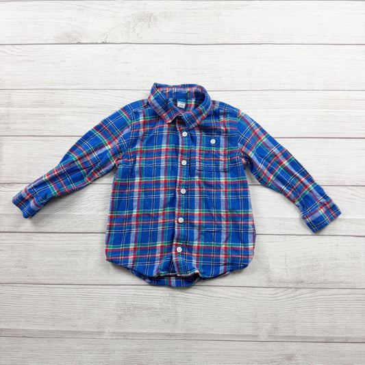 Old Navy Toddler Boys Blue Plaid Button-Up Flannel Shirt Long Sleeve 5T