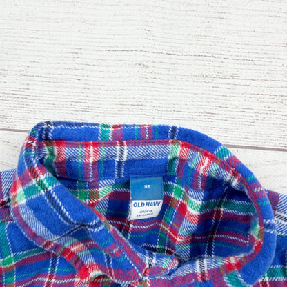 Old Navy Toddler Boys Blue Plaid Button-Up Flannel Shirt Long Sleeve 5T