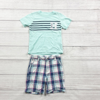 Tommy Hilfiger Toddler Outfit Set Stripe “H” Tee + Plaid Shorts 2-Piece 3T
