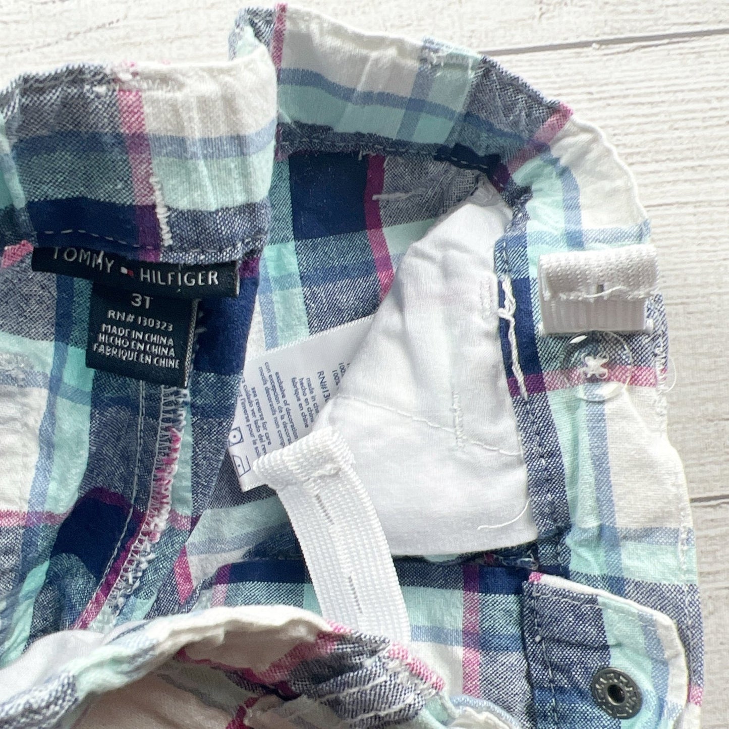 Tommy Hilfiger Toddler Outfit Set Stripe “H” Tee + Plaid Shorts 2-Piece 3T