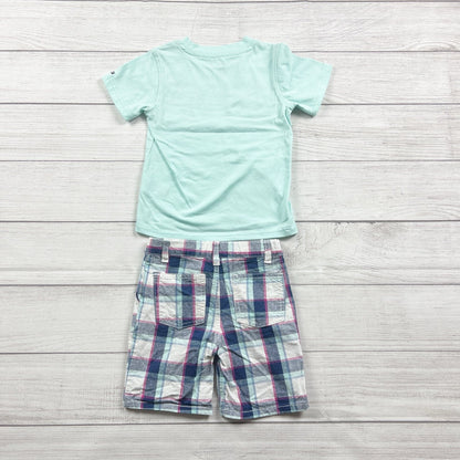Tommy Hilfiger Toddler Outfit Set Stripe “H” Tee + Plaid Shorts 2-Piece 3T