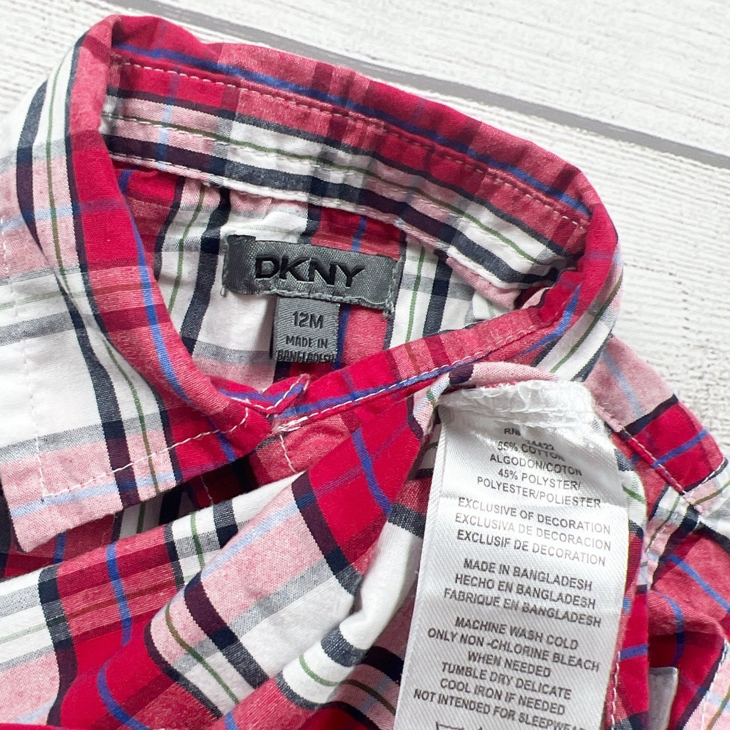 DKNY Infant Boys Plaid Button Up Shirt Red Long Sleeve Collared 9-12 Months