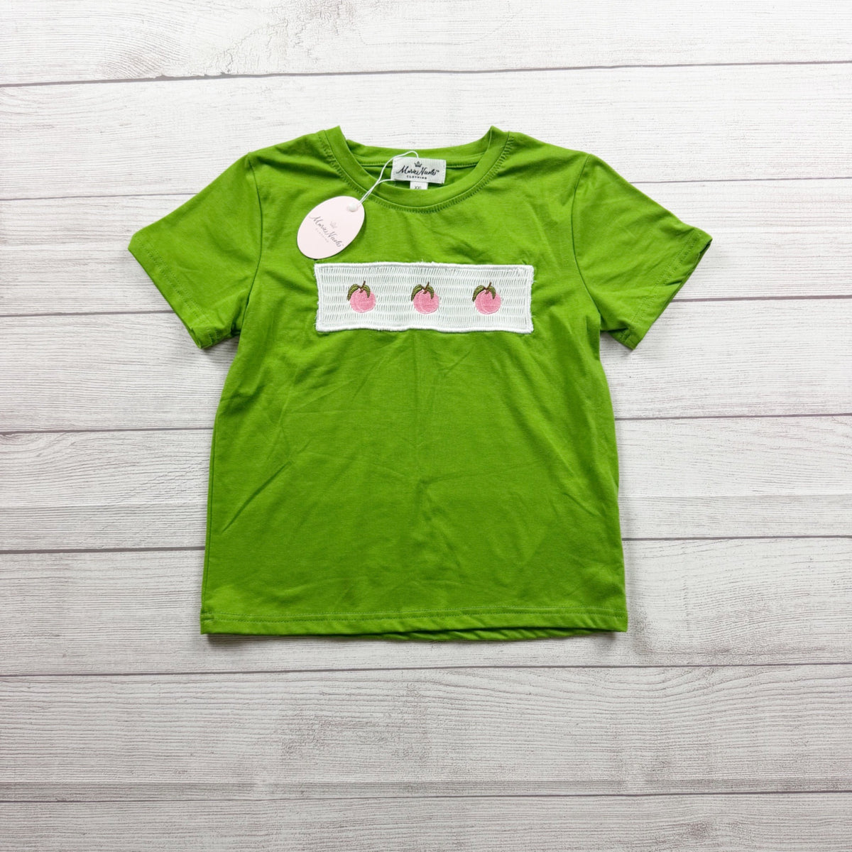 Marie Nicole Clothing Green Peach Smocked T-Shirt Short Sleeve Kids NWT XXL 6
