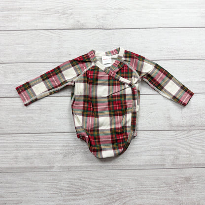 Hanna Andersson Baby Bodysuit Holiday Plaid Long Sleeve Kimono Wrap 6-12 Months
