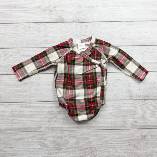 Hanna Andersson Baby Bodysuit Holiday Plaid Long Sleeve Kimono Wrap 6-12 Months