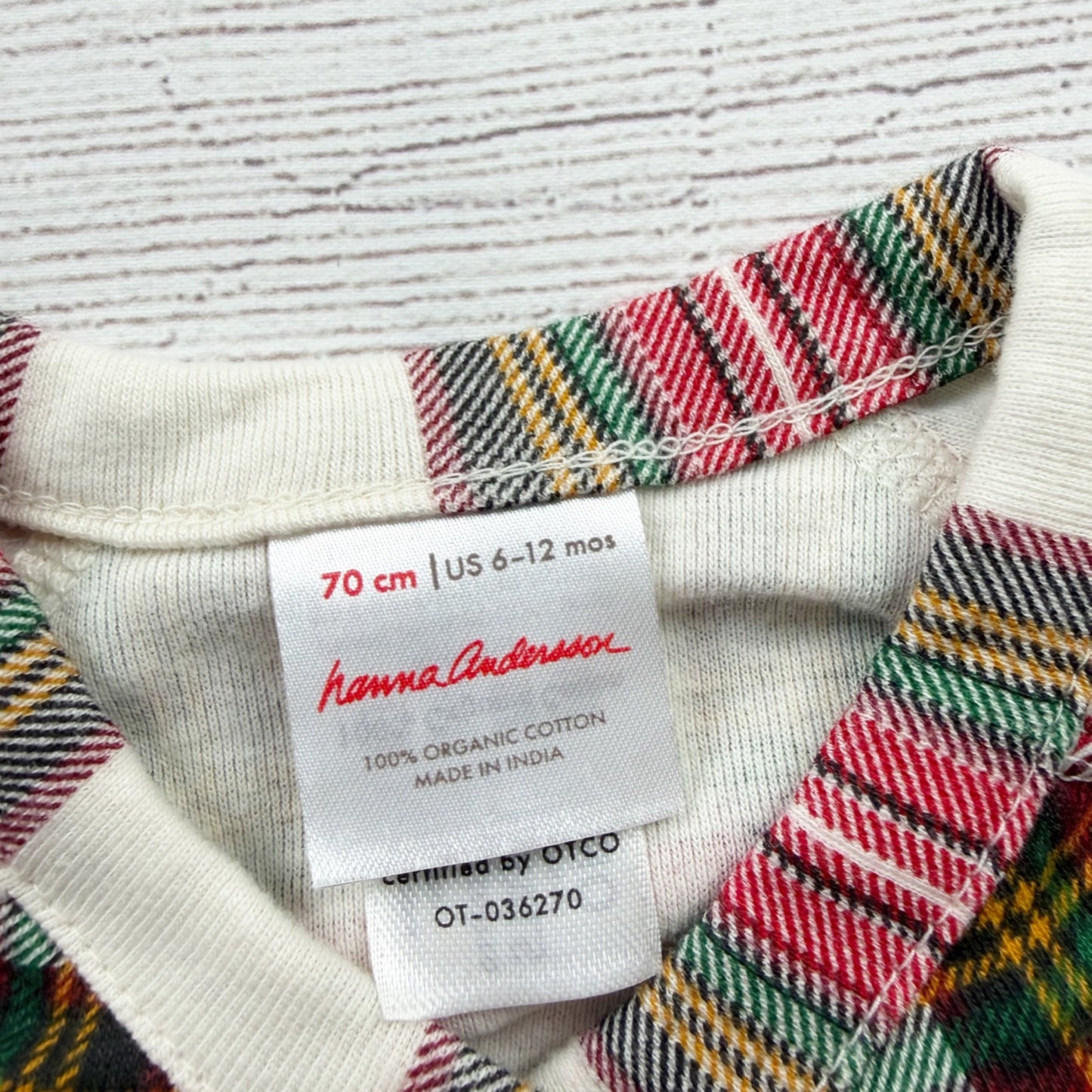 Hanna Andersson Baby Bodysuit Holiday Plaid Long Sleeve Kimono Wrap 6-12 Months