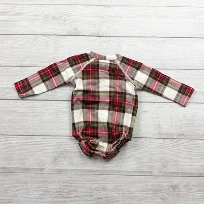 Hanna Andersson Baby Bodysuit Holiday Plaid Long Sleeve Kimono Wrap 6-12 Months