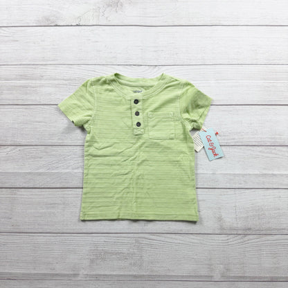 Cat & Jack Toddler Henley Shirt Green Textured Short Sleeve Pocket Tee NWT 2T