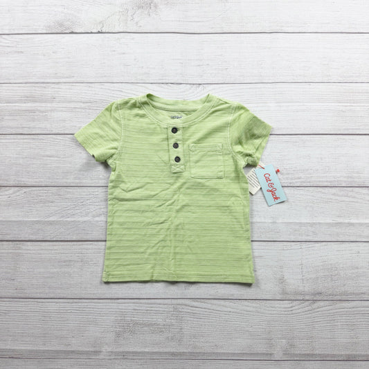 Cat & Jack Toddler Henley Shirt Green Textured Short Sleeve Pocket Tee NWT 2T
