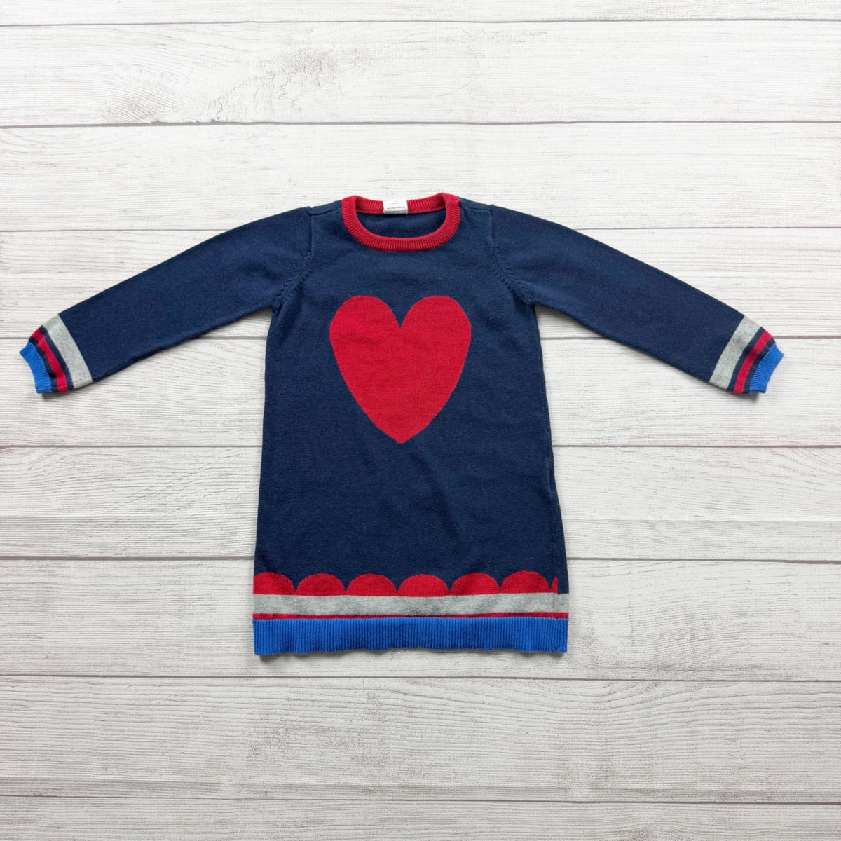 Egg By Susan Lazar Navy Knit Dress Red Heart Design Girls Cotton 3T