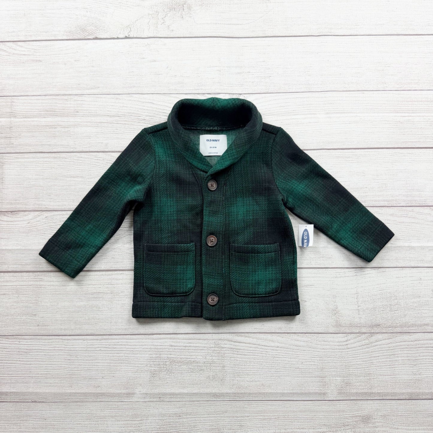 Old Navy Toddler Green Black Plaid Button Up Jacket Shacket NWT 18-24 Months