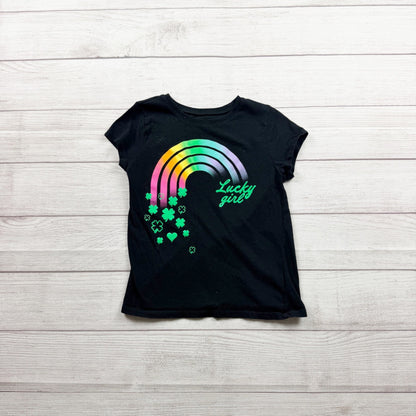 Children’s Place Lucky Girl Black Rainbow Graphic Short Sleeve Tee 7-8