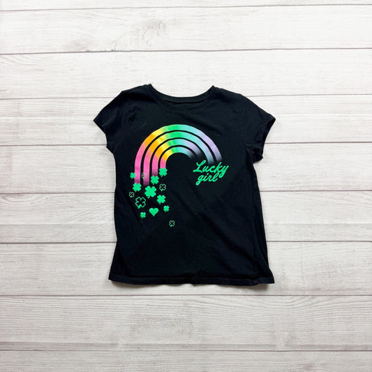 Children’s Place Lucky Girl Black Rainbow Graphic Short Sleeve Tee 7-8