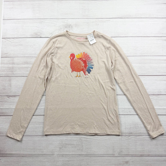 Crewcuts Girls Beige Graphic Turkey Long Sleeve Tee Cotton Blend NWT XL 12-14