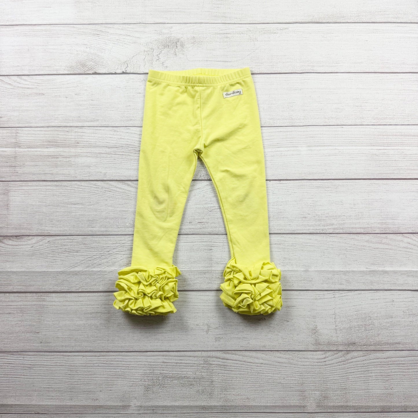 Sew Sassy Girls Yellow Ruffle Leggings Bennys Cotton Blend Elastic Waist 2T