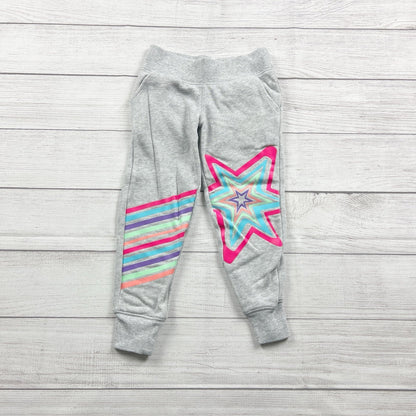 Athletic Works Girls Star Print Jogger Pants Gray Striped Design XS 4-5