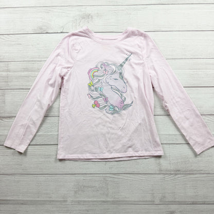 Cat & Jack Girls Unicorn Graphic Long Sleeve Tee Pink Cotton Blend L 10-12