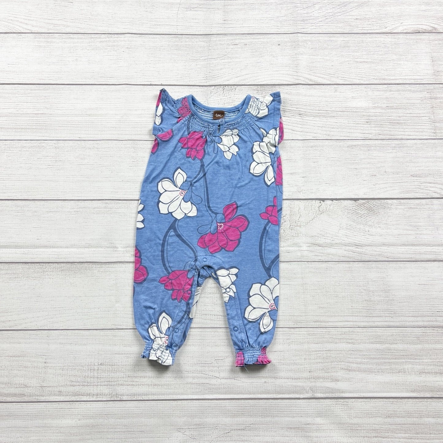 Tea Collection Baby Girl Floral Print Romper Blue Multicolor 3-6 Months