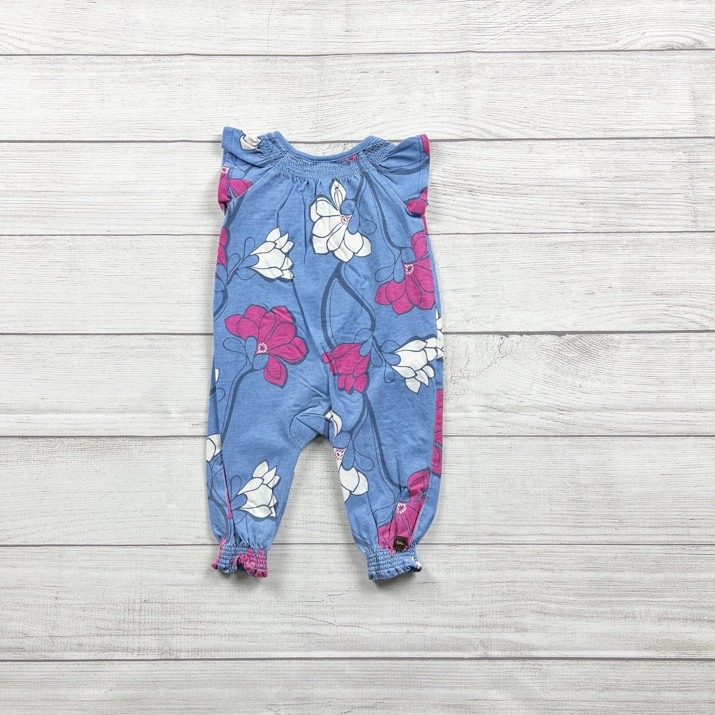 Tea Collection Baby Girl Floral Print Romper Blue Multicolor 3-6 Months