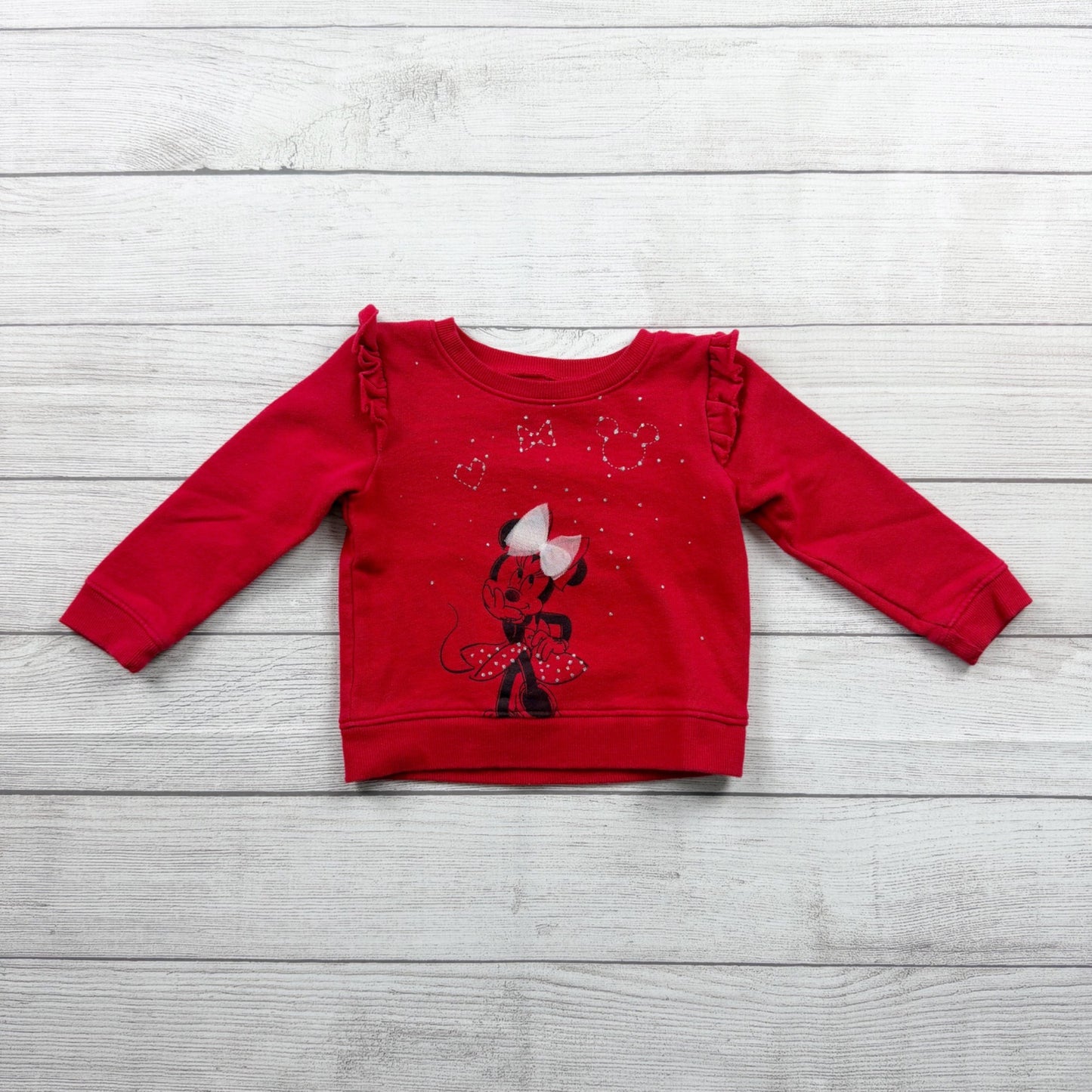 Disney Minnie Mouse Toddler Sweatshirt Red Ruffle Shoulder Bow Graphic 2T