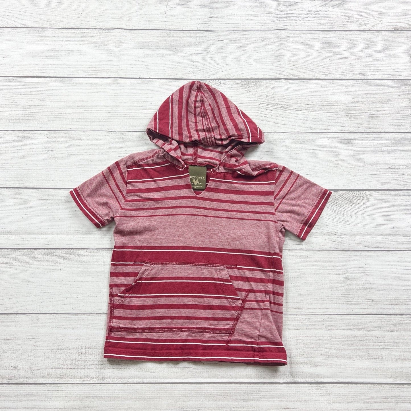 Buzz Cuts Boys Red Striped Short Sleeve Hoodie Soft Cotton Top 5-6