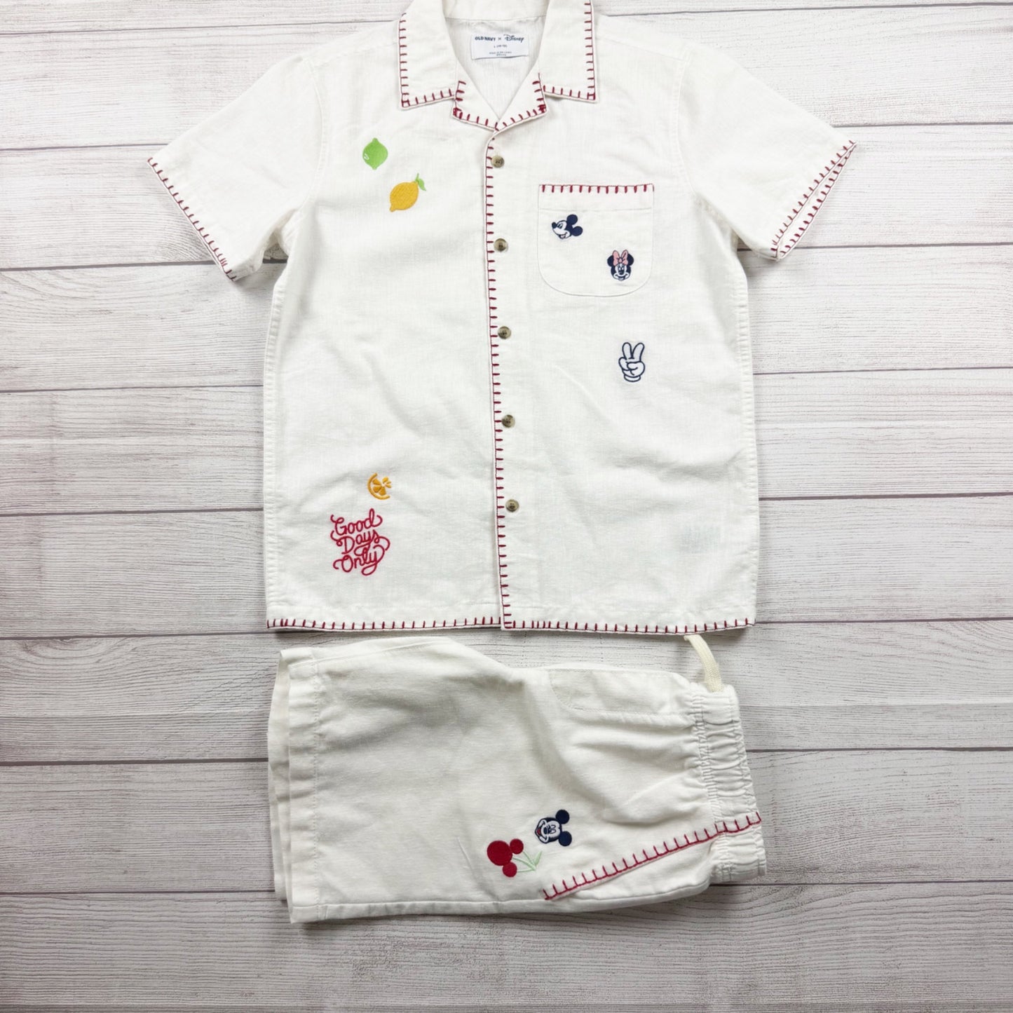 Old Navy x Disney Boys Embroidered Linen Short Set Outfit L 10-12