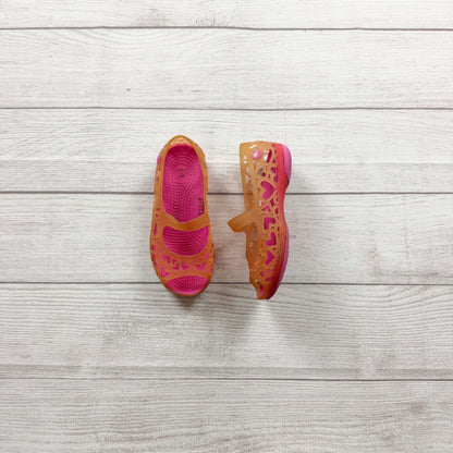Crocs Girls Mary Jane Style Slip On Shoes Hearts Design Pink Orange US 13