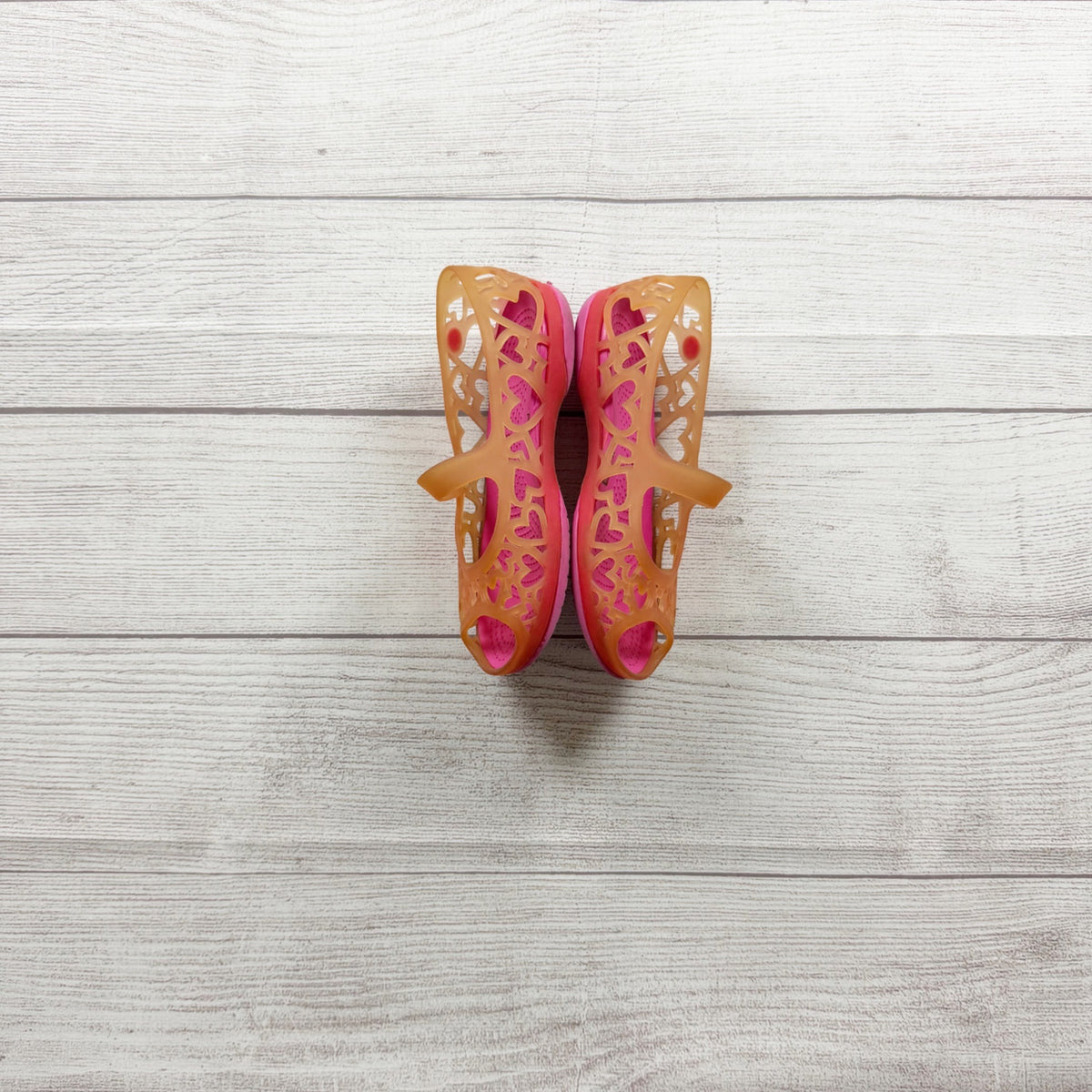 Crocs Girls Mary Jane Style Slip On Shoes Hearts Design Pink Orange US 13