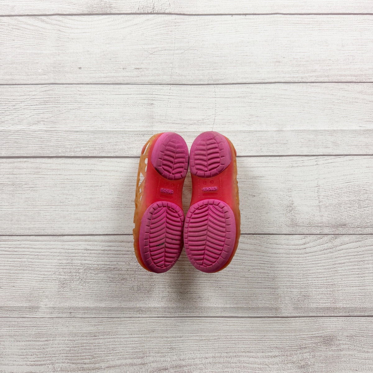 Crocs Girls Mary Jane Style Slip On Shoes Hearts Design Pink Orange US 13
