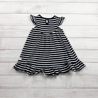 Madison Grace Girls Black White Striped Dress Flutter Sleeve Ruffle Hem Twirl 6