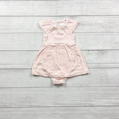 Carter’s Baby Girl Dress Bodysuit Pink Embroidered Flutter Sleeve One Piece 12 Months